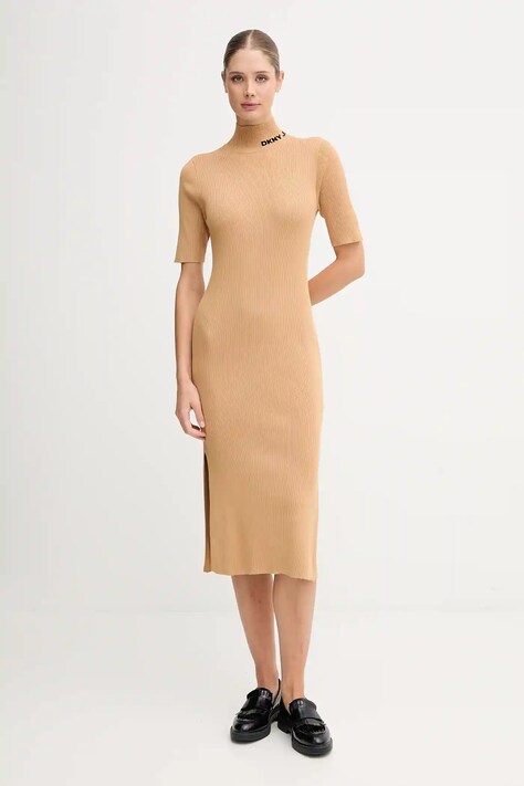 Šaty Dkny černá barva, midi, přiléhavé, DJ5R0751