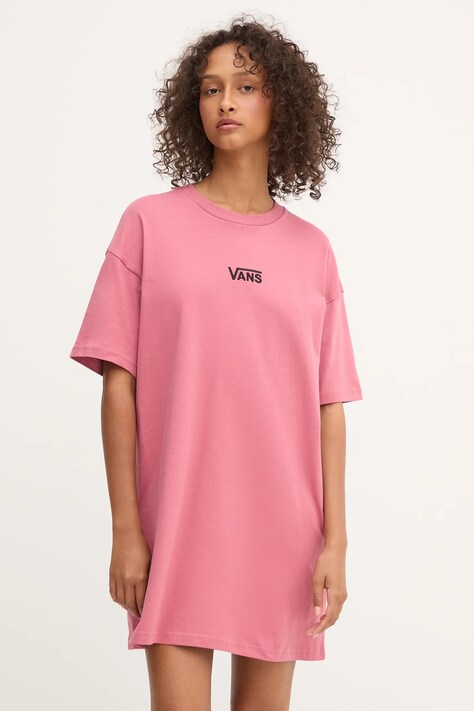 Bavlněné šaty Vans růžová barva, mini, oversize, VN0A4RU2ZRY1
