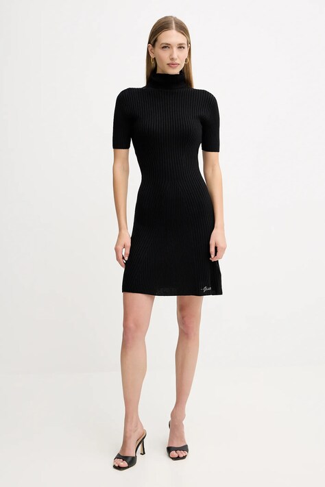 Guess sukienka z dodatkiem wełny JULIA kolor czarny mini dopasowana W5BK78 Z3OW2