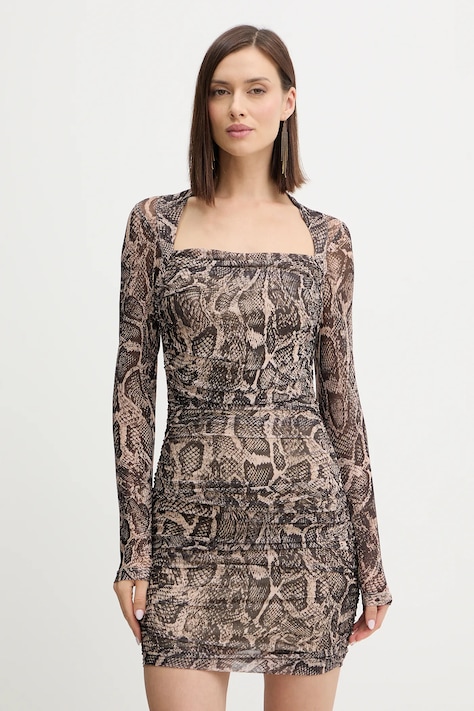 Guess rochie BERNARDETTE culoarea maro, mini, mulată, W5BK65 KCZC2