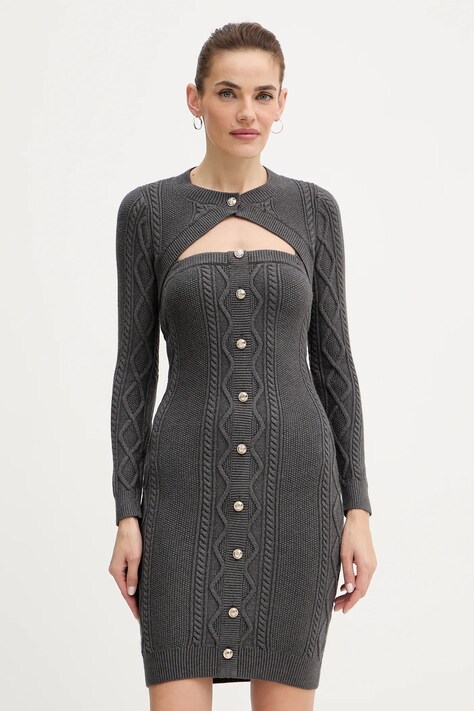 Guess rochie DAPHNE culoarea gri, mini, mulată, W5BK61 Z2ZK2