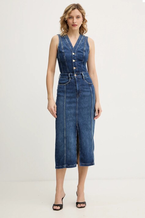 Guess sukienka jeansowa AMARA kolor niebieski midi prosta W5BK40 D0615
