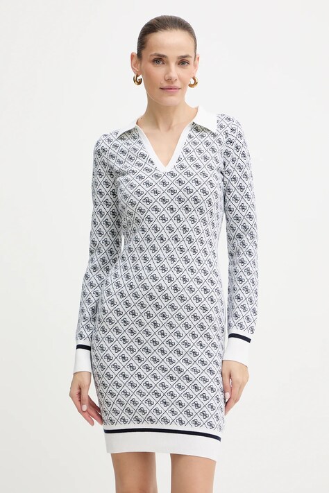 Guess sukienka z domieszką wełny AUBREY kolor beżowy mini dopasowana W5BK25 Z3JD2