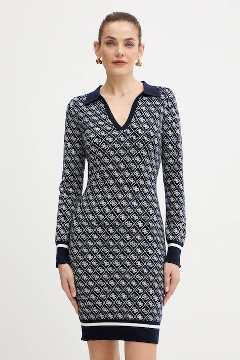 Guess sukienka z domieszką wełny AUBREY kolor granatowy mini dopasowana W5BK25 Z3JD2