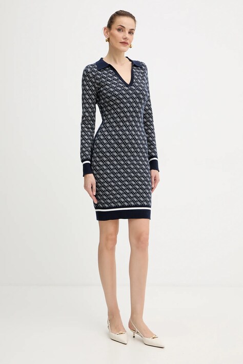 Guess sukienka z domieszką wełny AUBREY kolor granatowy mini dopasowana W5BK25 Z3JD2