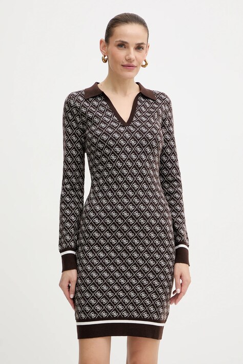 Guess sukienka z domieszką wełny AUBREY kolor brązowy mini dopasowana W5BK25 Z3JD2