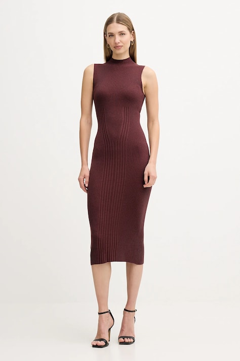 Guess rochie JULIA culoarea maro, maxi, mulată, W5BK23 Z3OW2
