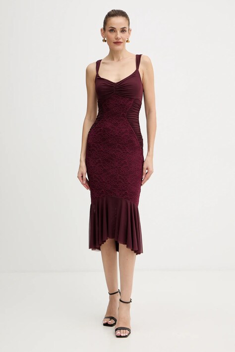 Šaty Guess CAITLYN bordová farba, midi, priliehavé, W5BK17 KB7V2