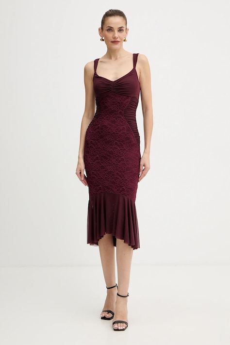 Guess rochie CAITLYN culoarea bordo, midi, mulată, W5BK17 KB7V2