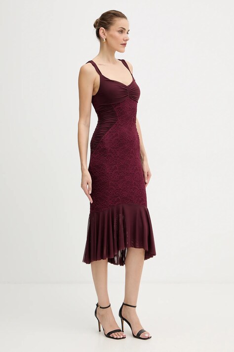 Guess sukienka CAITLYN kolor bordowy midi dopasowana W5BK17 KB7V2