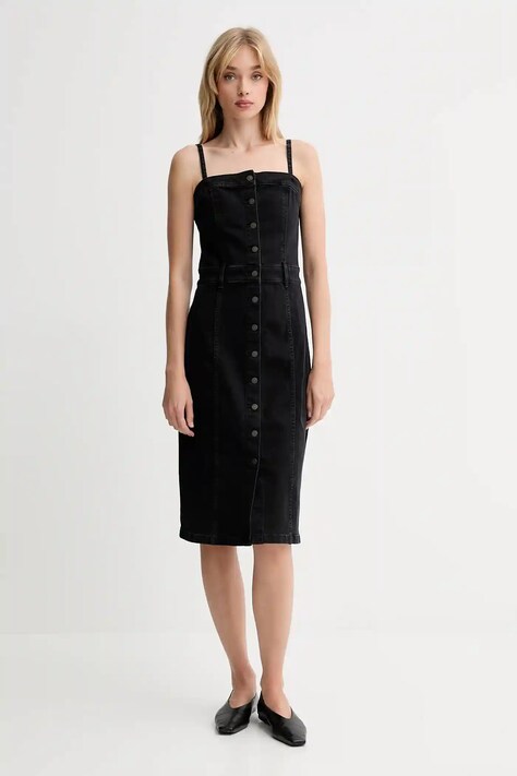 Džínové šaty Levi's černá barva, midi, přiléhavé, 0002S