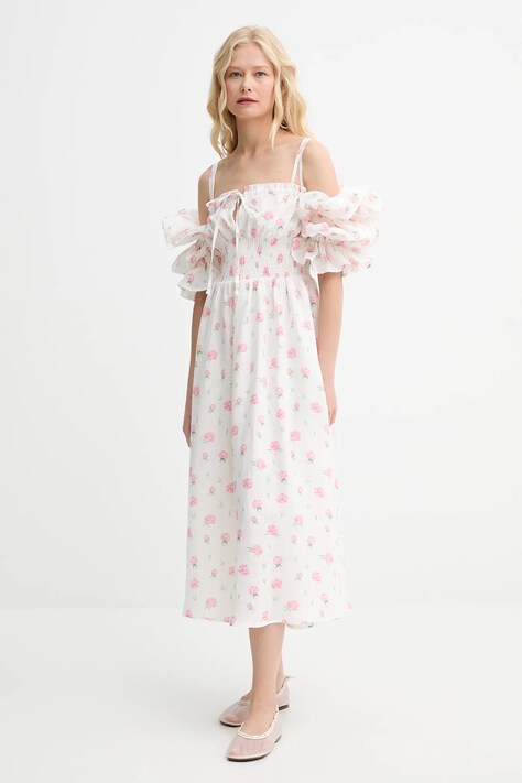 The Sleeper rochie din in culoarea bej, maxi, evazați, ALDR01F020N
