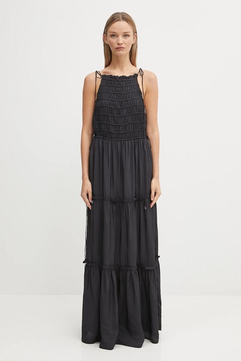 GANNI sukienka Viscose Habotai Maxi Smock Slip kolor czarny maxi rozkloszowana W0571