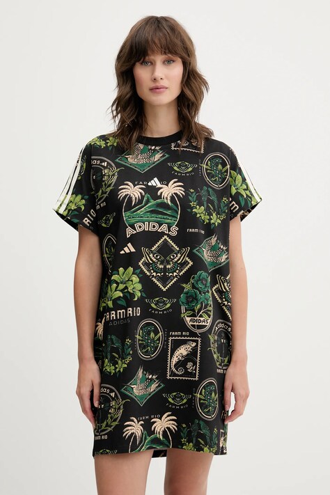Рокля adidas x Farm Rio в черно къса с уголемена кройка JL7004