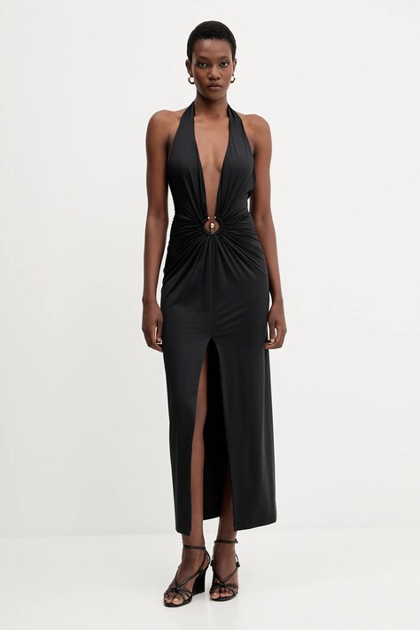 Bardot sukienka kolor czarny maxi dopasowana 59914DB