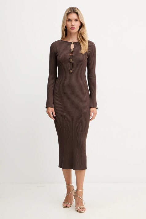 Marciano Guess sukienka AGATHE kolor brązowy maxi dopasowana 5BGK55 5891Z