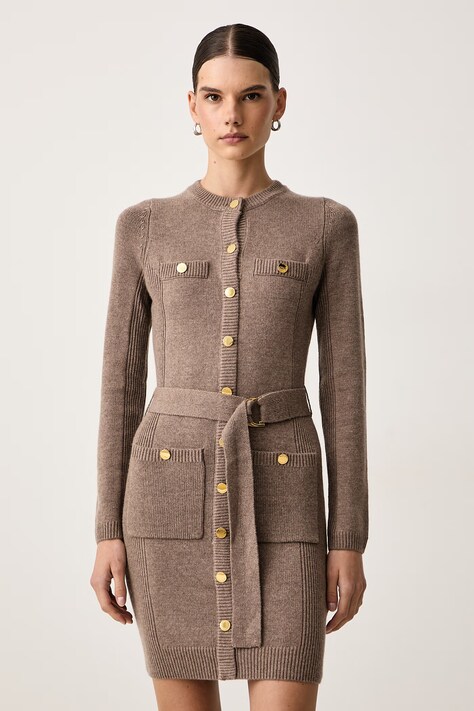 Marciano by Guess Sukienka z dodatkiem kaszmiru AFRAH beżowa gładka 5BGK43 5893Z