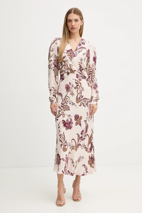 Marciano Guess sukienka DENISE kolor beżowy maxi rozkloszowana 5BGK32 7352A