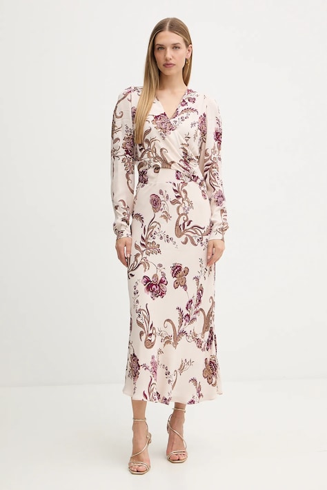 Marciano Guess sukienka DENISE kolor beżowy maxi rozkloszowana 5BGK32 7352A