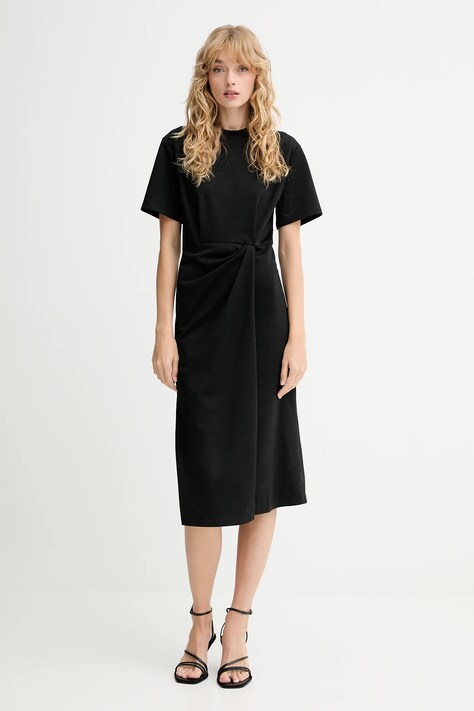Sessun rochie cu lână culoarea negru, midi, drept, 25105015