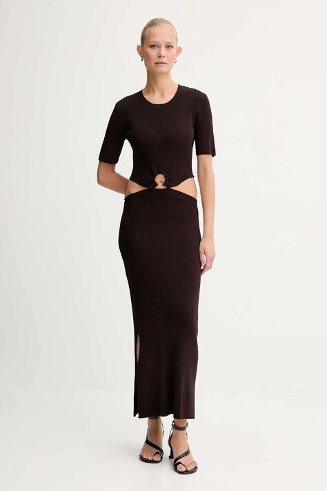 Sessun rochie culoarea maro, maxi, mulată, 25105019