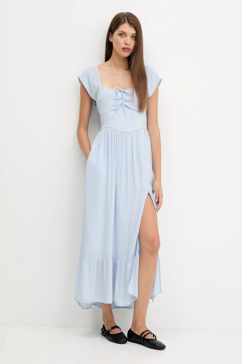 Hollister Co. sukienka kolor niebieski maxi rozkloszowana KI359-5298