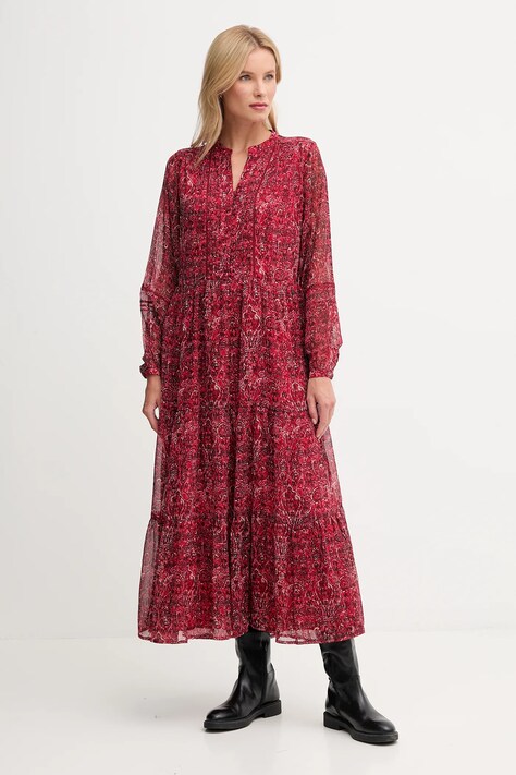 Сукня Pepe Jeans колір бордовий maxi розкльошена PL9537703