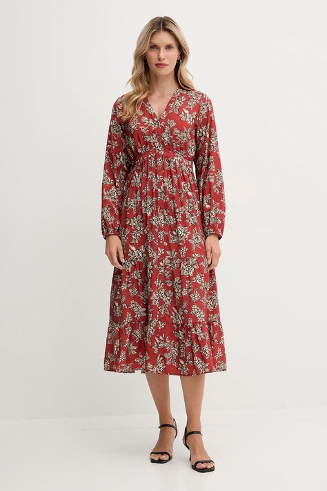 Pepe Jeans sukienka kolor pomarańczowy midi rozkloszowana PL9537695