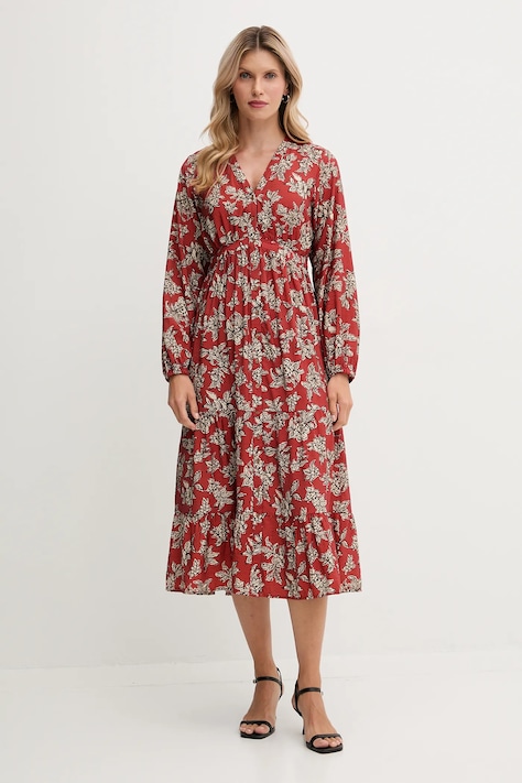 Šaty Pepe Jeans oranžová farba, midi, áčkový strih, PL9537695