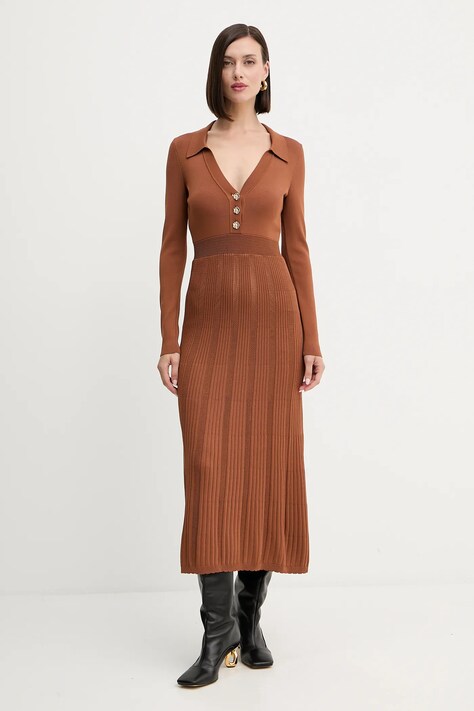 Twinset rochie culoarea maro, maxi, evazati, 252TP3110