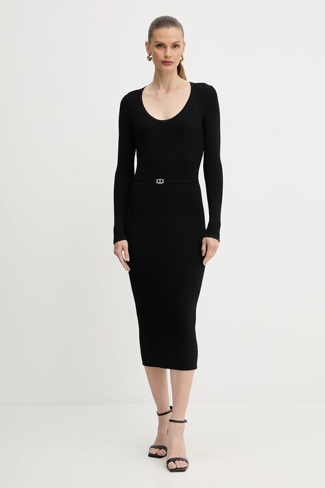 Twinset sukienka kolor czarny midi dopasowana 252TP3352