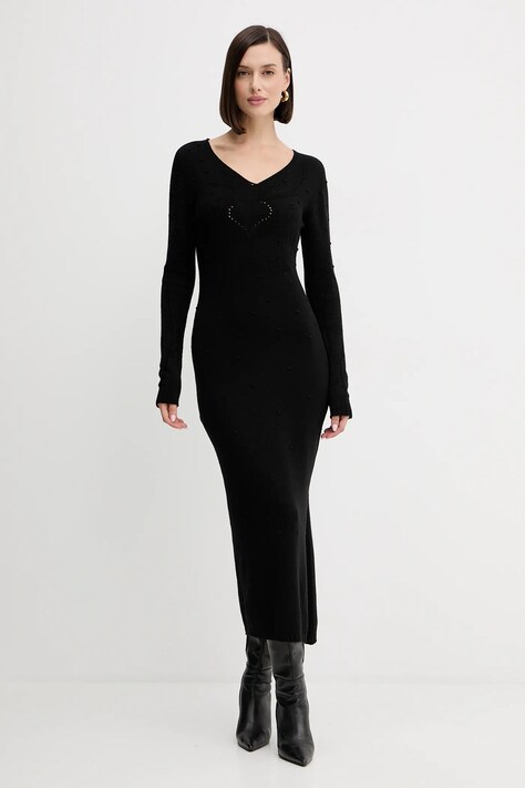 Twinset sukienka z wełną kolor czarny maxi prosta 252TP3330