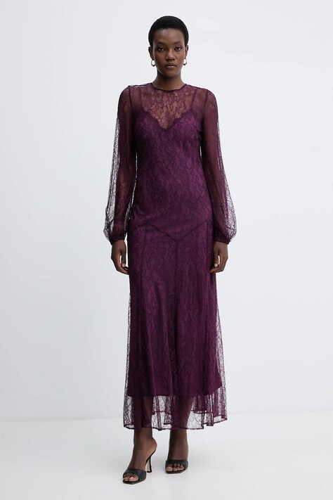 Twinset sukienka kolor fioletowy maxi prosta 252TT2261