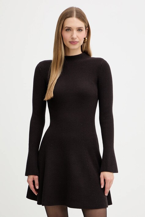 Twinset sukienka z dodatkiem wełny kolor brązowy mini rozkloszowana 252TT3140