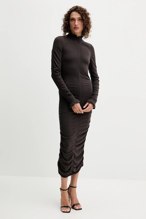 Twinset rochie cu lână culoarea maro, maxi, mulată, 252TT3152