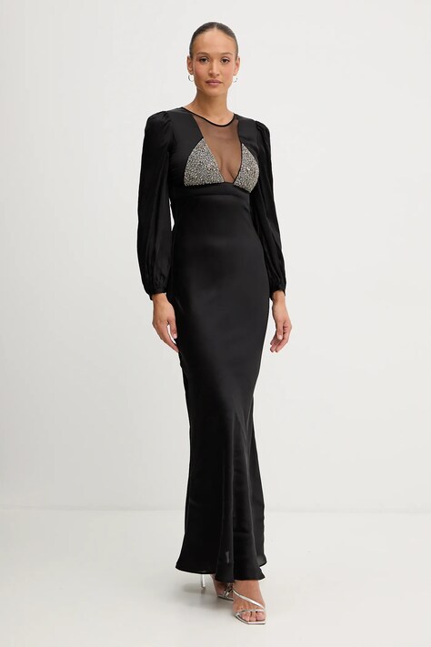 Twinset sukienka wiskozowa kolor czarny maxi rozkloszowana 252TT2131