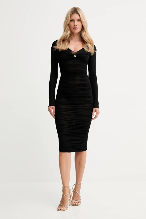 Šaty Elisabetta Franchi černá barva, midi, přiléhavé, AB84852E3
