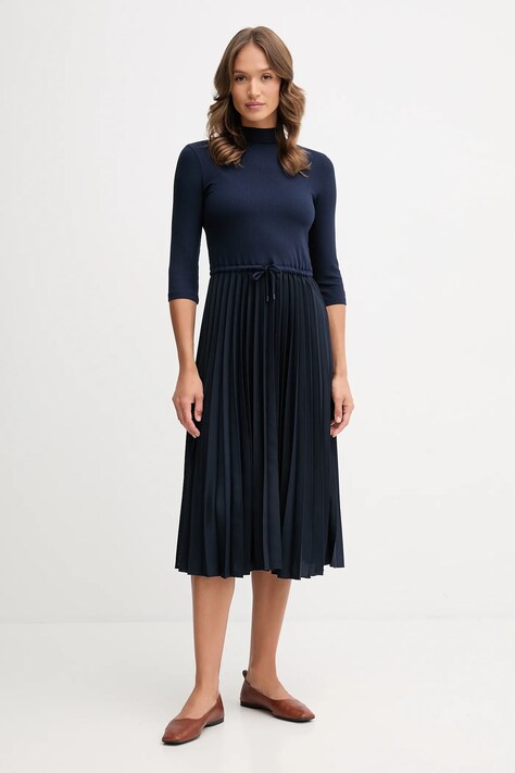 Šaty Tommy Hilfiger tmavomodrá barva, midi, WW0WW46138