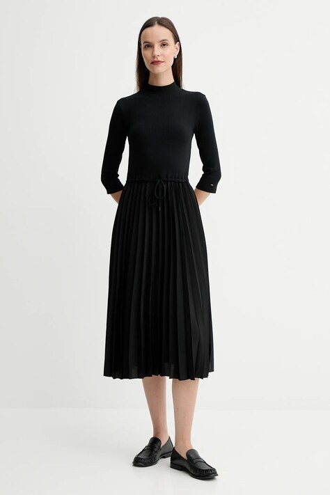 Tommy Hilfiger rochie culoarea negru, midi, evazați, WW0WW46138