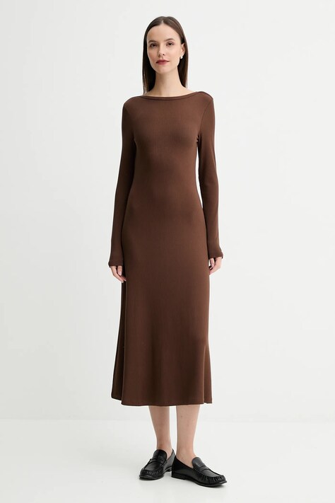 Tommy Hilfiger rochie culoarea maro, midi, evazați, WW0WW47066