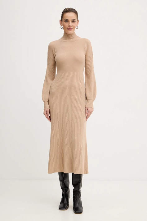 Luisa Spagnoli rochie din lână culoarea bej, maxi, mulată, 100209