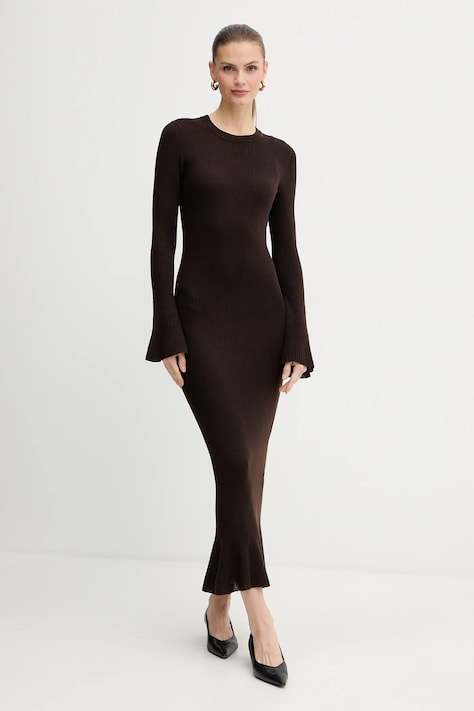 Luisa Spagnoli sukienka wełniana kolor brązowy maxi dopasowana 100225