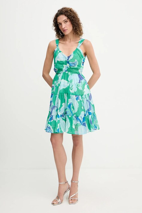 Morgan rochie din bumbac culoarea verde, mini, evazați, RAVEL.F