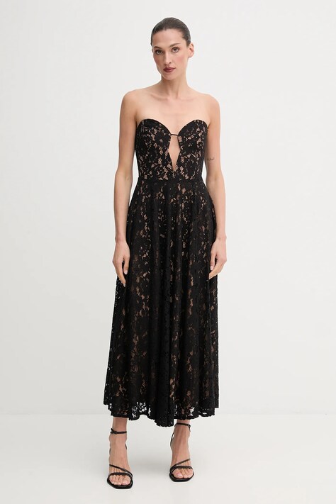 Bardot rochie culoarea negru, midi, evazați, 59714DB2