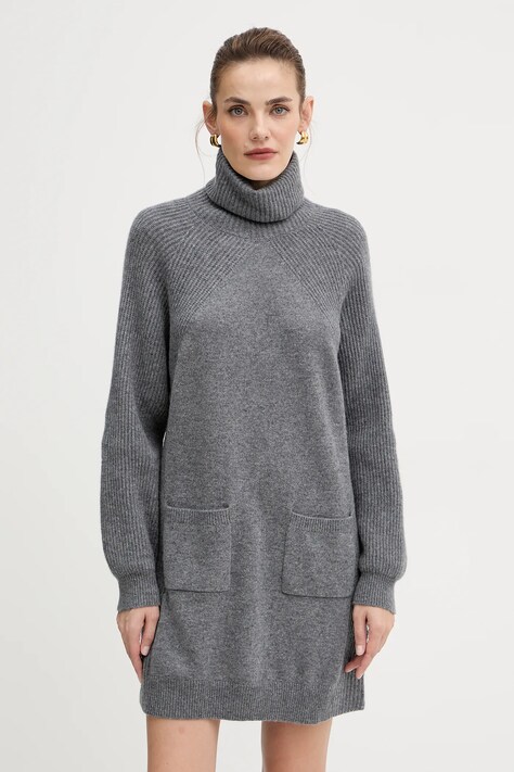 Vunena haljina Liu Jo boja: siva, mini, ravna, MF5063 MS009
