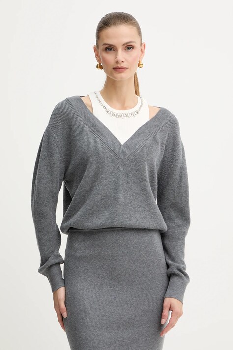 Рокля с вълна Liu Jo в сиво дълга със стандартна кройка MF5161 MA85Q