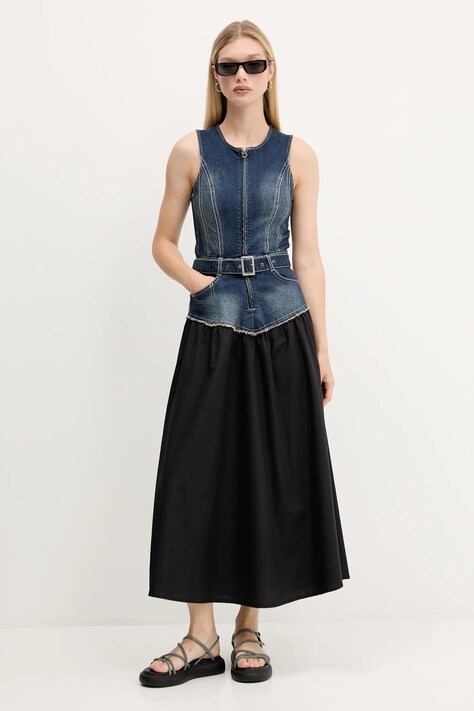 Desigual sukienka POPLIN kolor granatowy midi rozkloszowana 25WWVD03