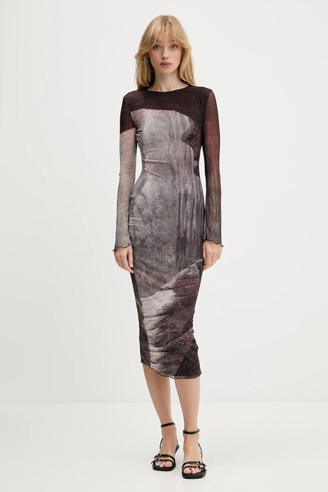 Desigual sukienka ABYSS LACROIX kolor brązowy midi dopasowana 25WWVK01