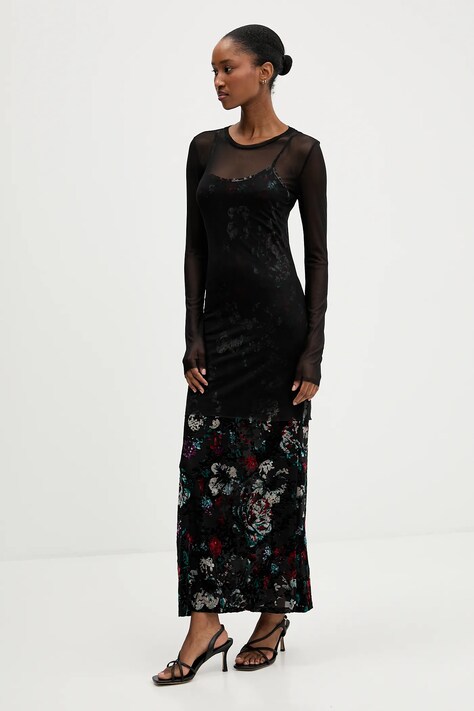 Desigual sukienka CASSIDY kolor czarny maxi dopasowana 25WWVK11