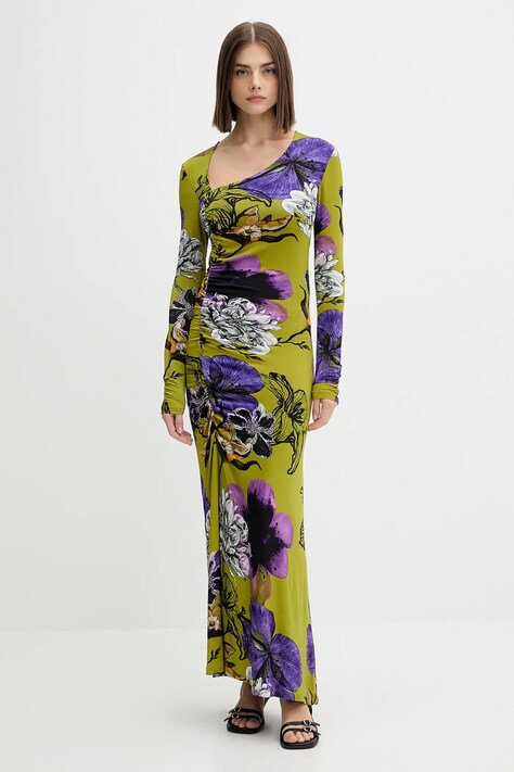 Desigual sukienka NECKLINE LA kolor zielony maxi dopasowana 25WWVK37